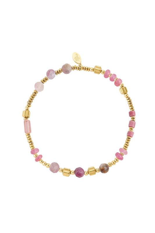 Armband kralen & stenen - roze en goud